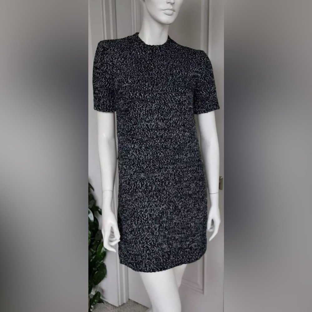 Zara-Black and White Sheath Dress Short Sleeve Crew Neck